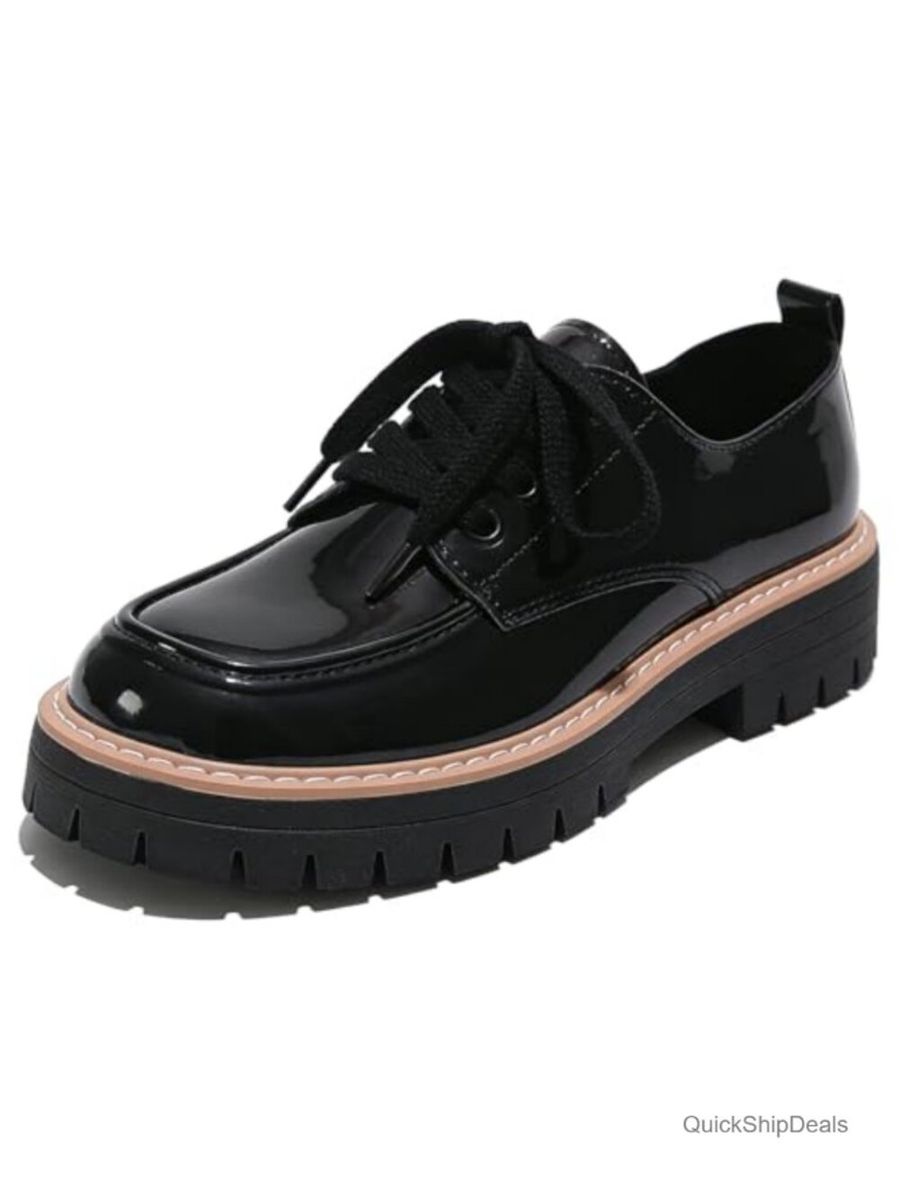 Women's Leather Platform Chunky Heel Oxfords Lace-Up Loafers